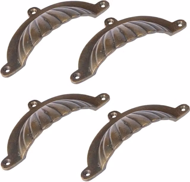 Hammer and Tongs Fluted Cabinet Cup Handle, Brass, Pack of 4, W: 130 mm, H: 60 mm