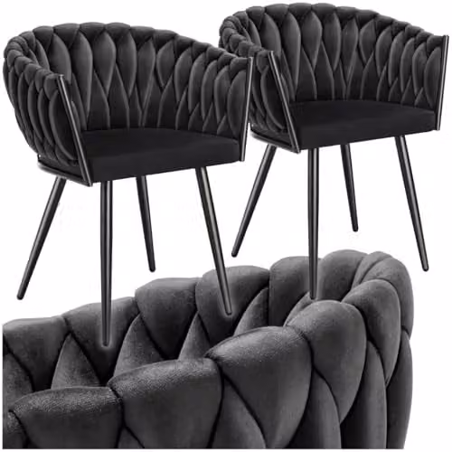 tectake Astano Set of 2 Padded Velvet Dining Chairs with Knot Design in Black
