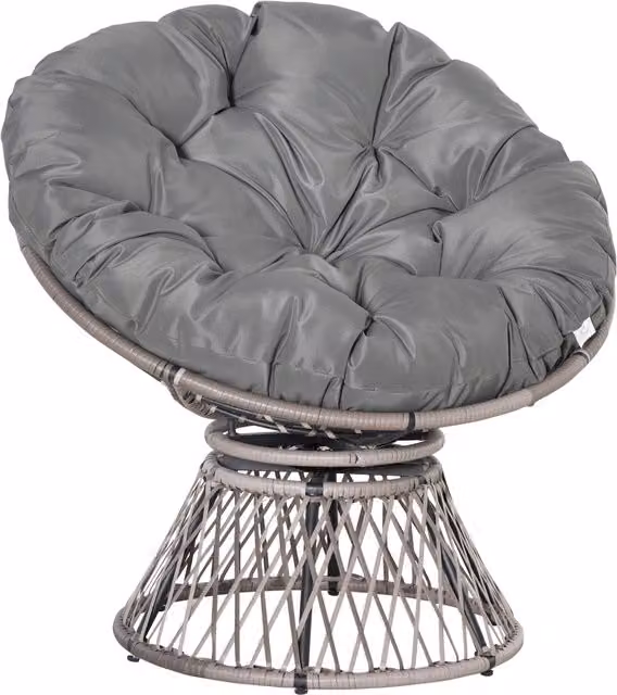 Outsunny 360 Degree Swivel Rattan Papasan Moon Bowl Chair with Padded Cushion in Grey
