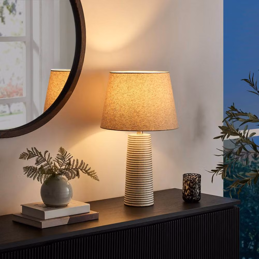 FurnitureboxUK Agatha White and Grey Ceramic Table Lamp with Fabric Shade – 2