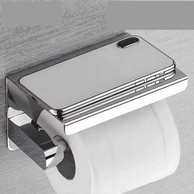 EONLION Wall-Mounted Stainless Steel Bathroom Toilet Paper Roll Holder in Silver – 1