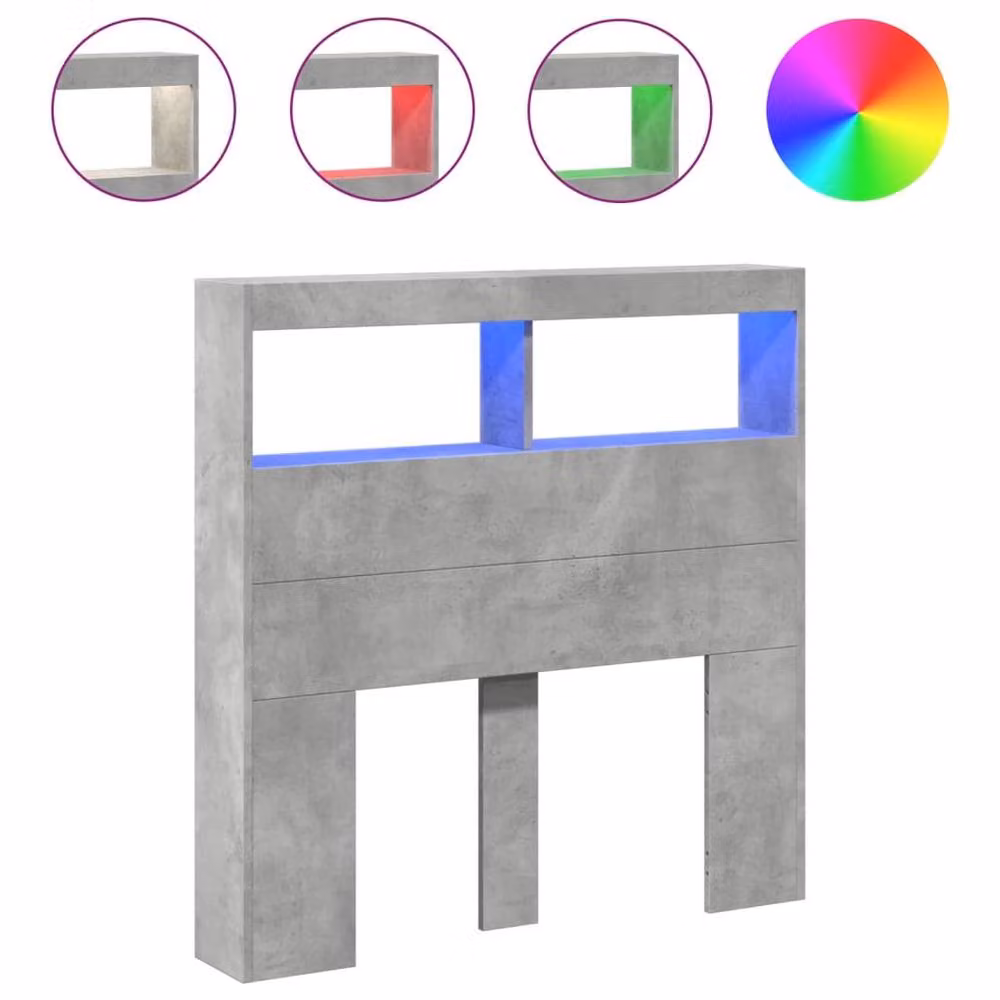 Berkfield Home LED Headboard Cabinet in Concrete Grey, W/D/H: 100 x 17 x 102 cm – 3