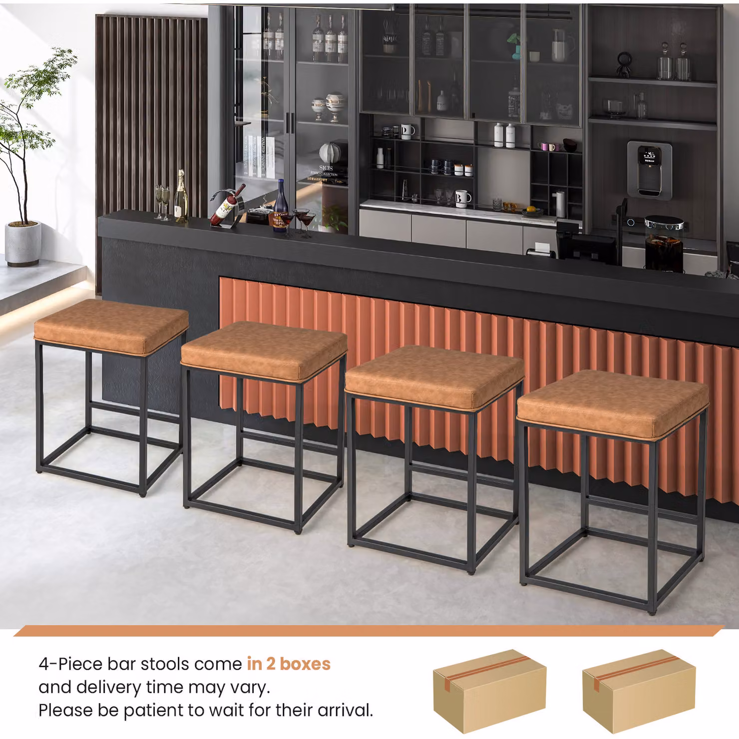 Costway Set of 2 Modern Brown Synthetic Leather Barstools – 2