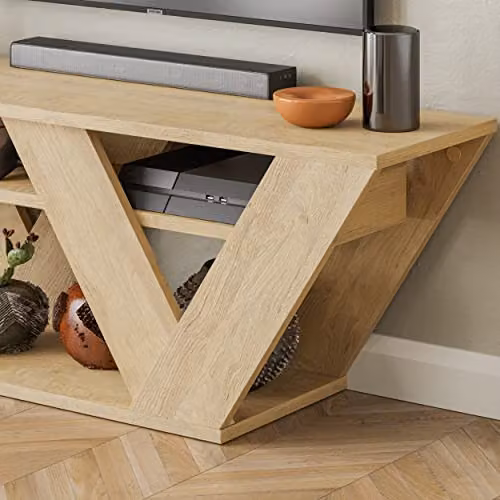 HOCUS PICUS Modern Oak TV Unit with 2-Tier Open Storage, W/D/H: 110 x 30 x 40 cm – 3