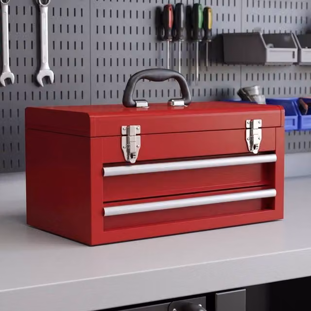 STILVORA Steel Tool Box with 2 Drawers and Latches, Red, W: 46.0 cm, D: 24.0 cm, H: 22.0 cm