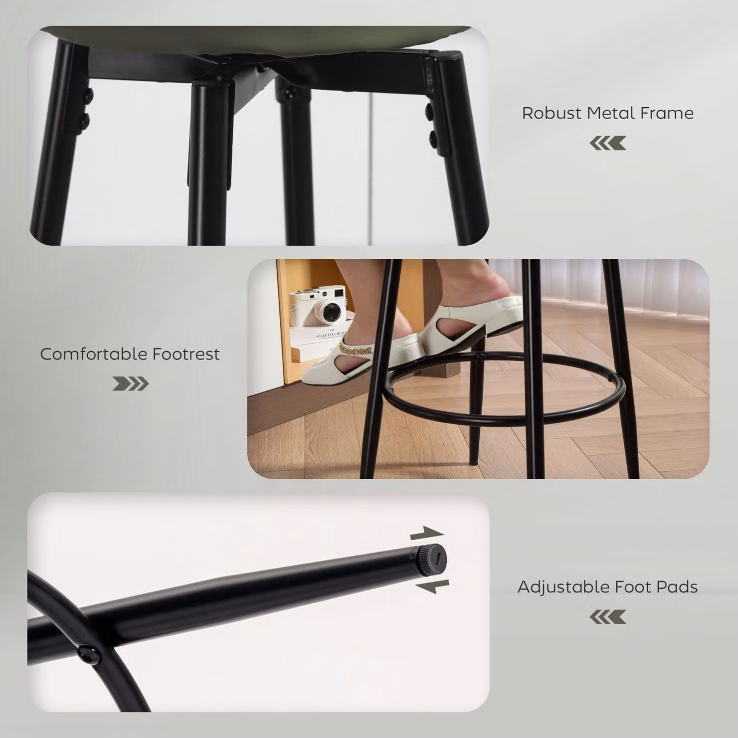 HOMCOM Set of Two Modern Faux Leather Bar Stools in Green and Black with Metal Legs – 4
