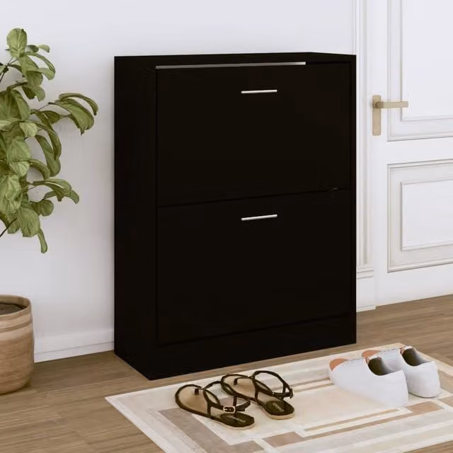Berkfield Home Modern Black Shoe Cabinet with Tilting Compartments, W/D/H: 63 x 24 x 81 cm – 1