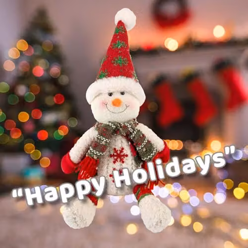 VFM e-Store Christmas Sitting Snowman Plush Decoration, White and Green, H 19 cm x W 22.5 cm – 3