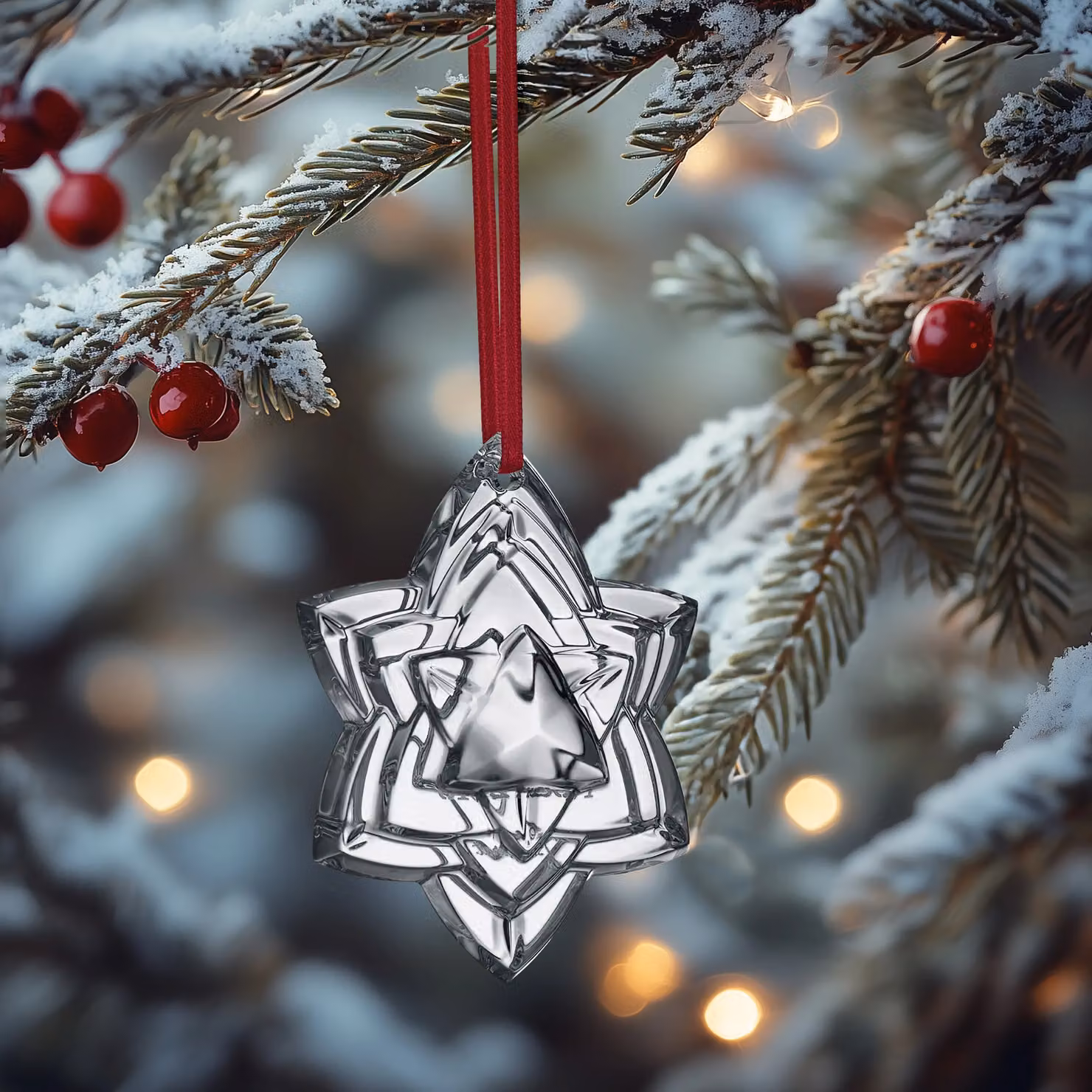Baccarat Noel Plaquette 2018 Crystal Star Annual Christmas Ornament in Metallic Silver and Clear – 2