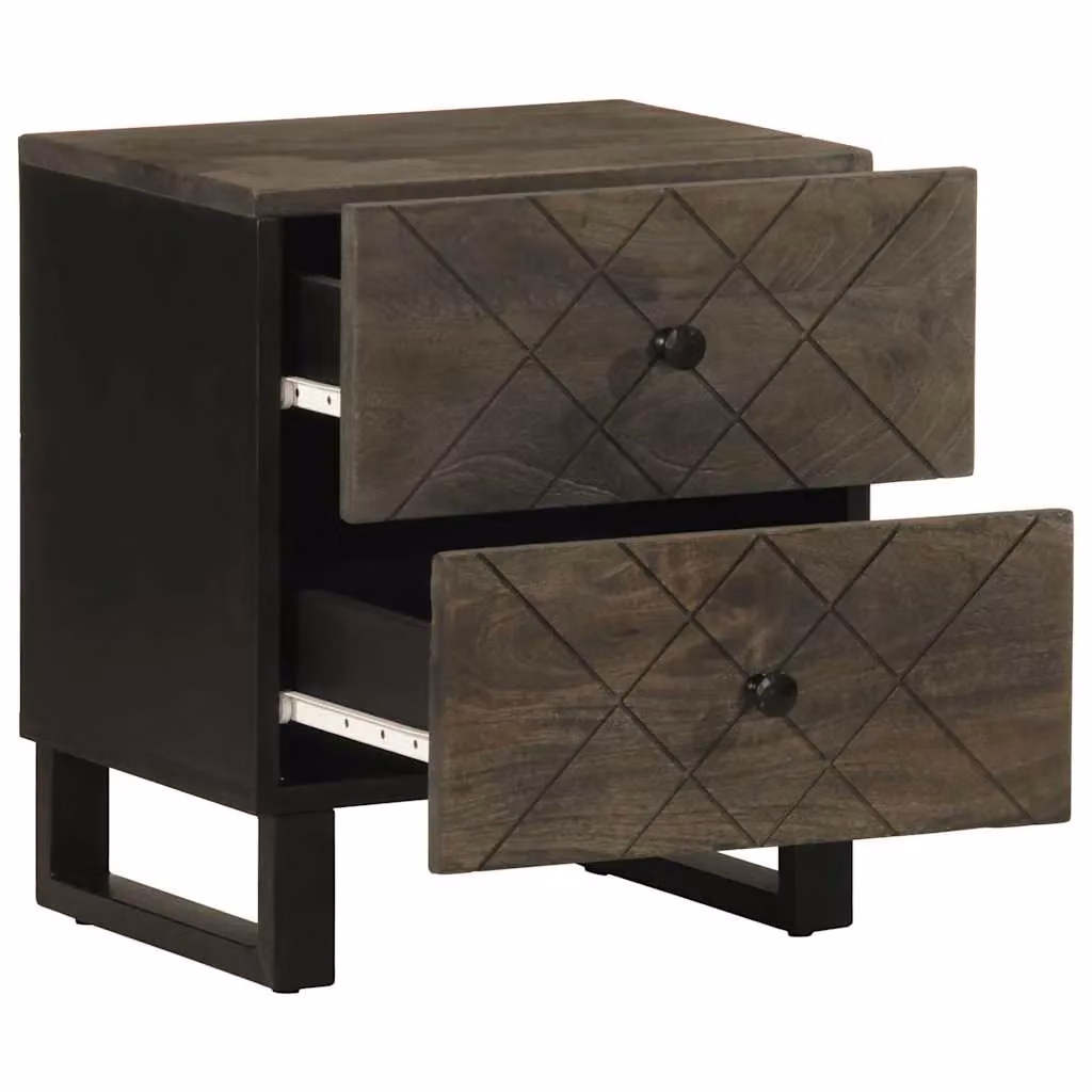 Berkfield Home Set of 2 Black Mango Wood Bedside Cabinets, W: 40 cm, D: 33 cm, H: 46 cm – 2