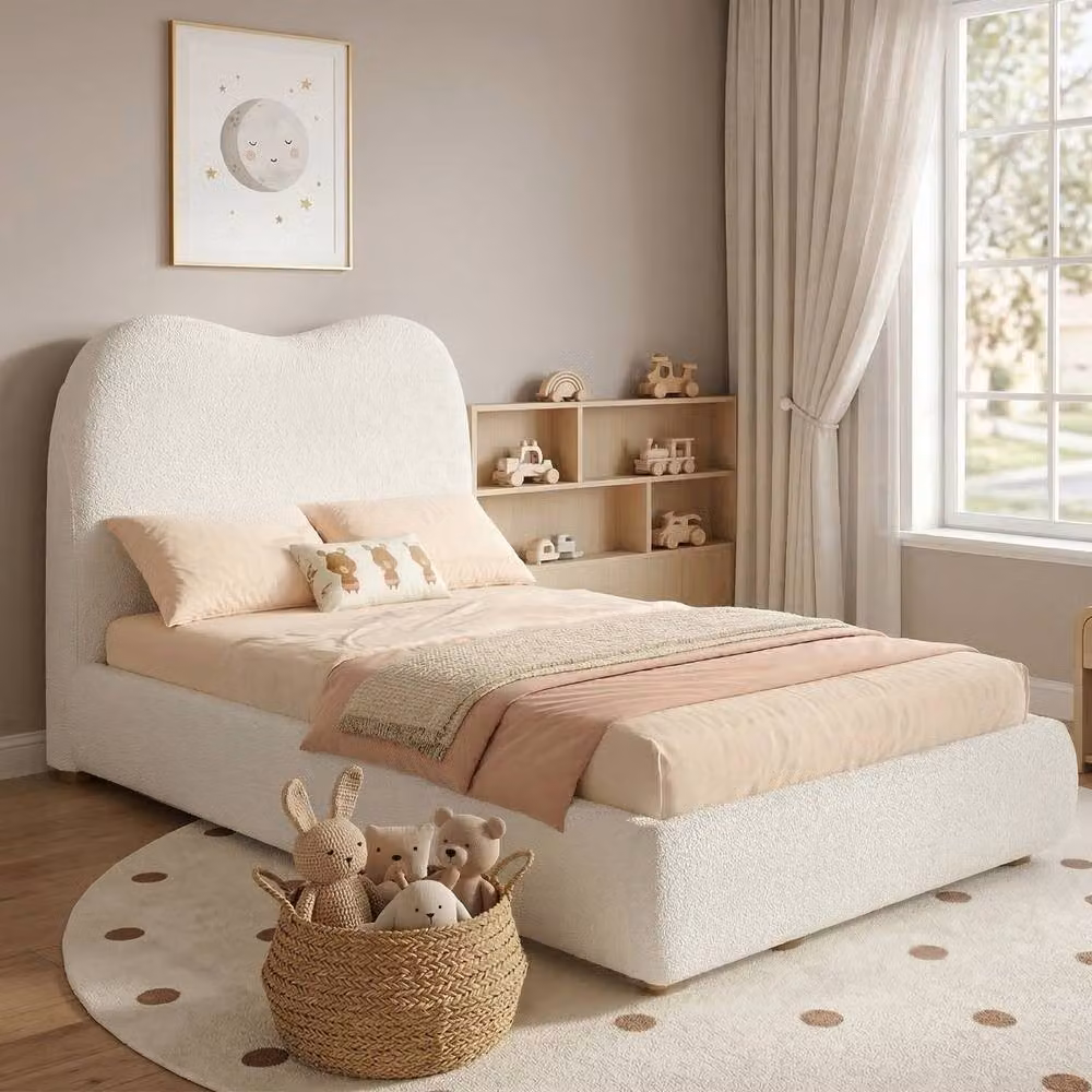 Rolipo Beige Bouclé Upholstered Single Bed Frame with Hydraulic Lift-Up Storage, W/D/H: 90 x 190 cm – 2