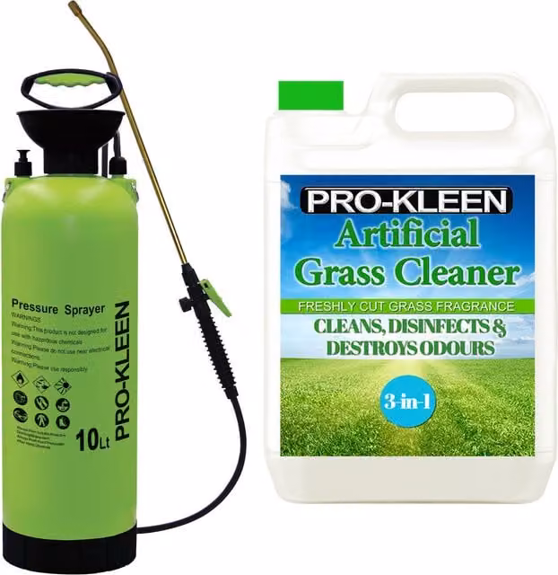 Pro-Kleen 10L Manual Pressure Sprayer with 5L Fresh Cut Grass Artificial Grass Cleaner in Green