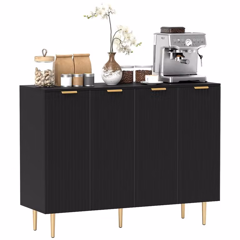 HOMCOM Modern Sideboard Buffet Cabinet with Adjustable Shelves and Metal Legs, Black, W/D/H: 120 x 40 x 90 cm