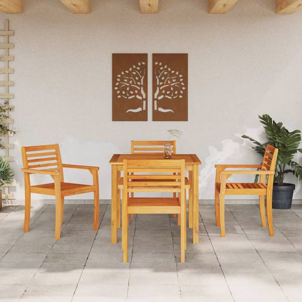 Berkfield Home Classic 5 Piece Garden Dining Set in Brown Solid Acacia Wood – 2