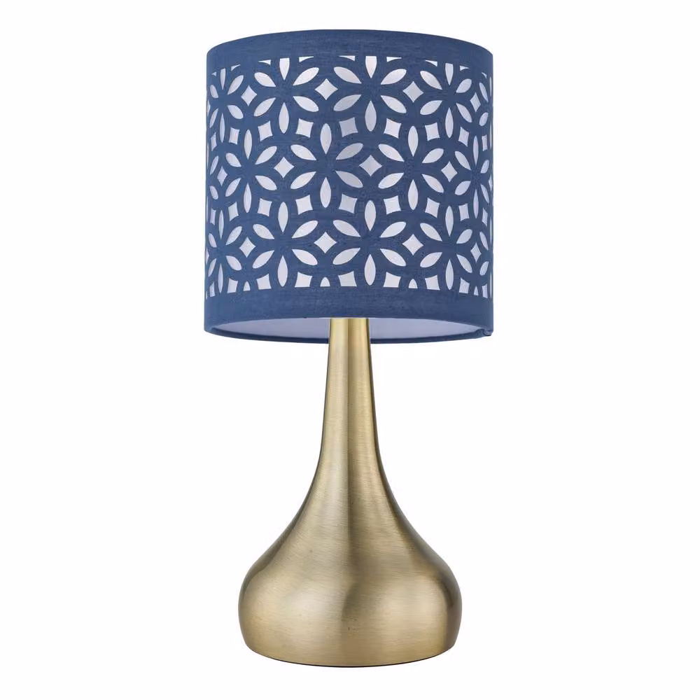 First Choice Lighting Romana Antique Brass Touch Table Lamp with Navy Blue Laser Cut Shade in Bronze – 2