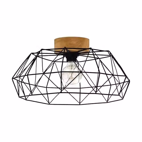 Eglo Padstow Industrial Ceiling Light in Black Metal and Natural Wood, Diameter: 45.5 cm
