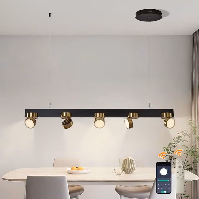 Garwarm 5 Light Modern Linear LED Kitchen Island Pendant in Black and Gold/Brass – 1