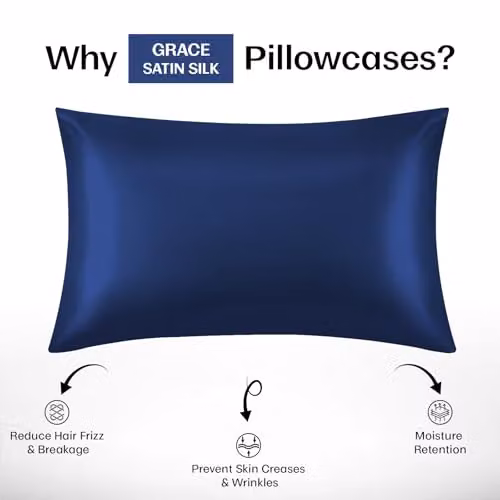 Grace Blue Satin Silk Pillowcases, 4 Pack, Hypoallergenic with Envelope Closure – 4