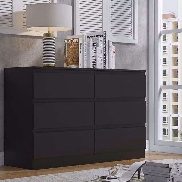 FWStyle 6 Drawer Chest of Drawers in Black with Matt Finish