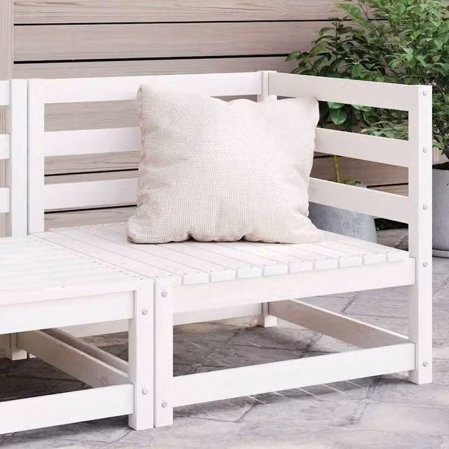 Berkfield Home L-Shape Garden Corner Sofa in White Solid Pine Wood with Fabric Cushions