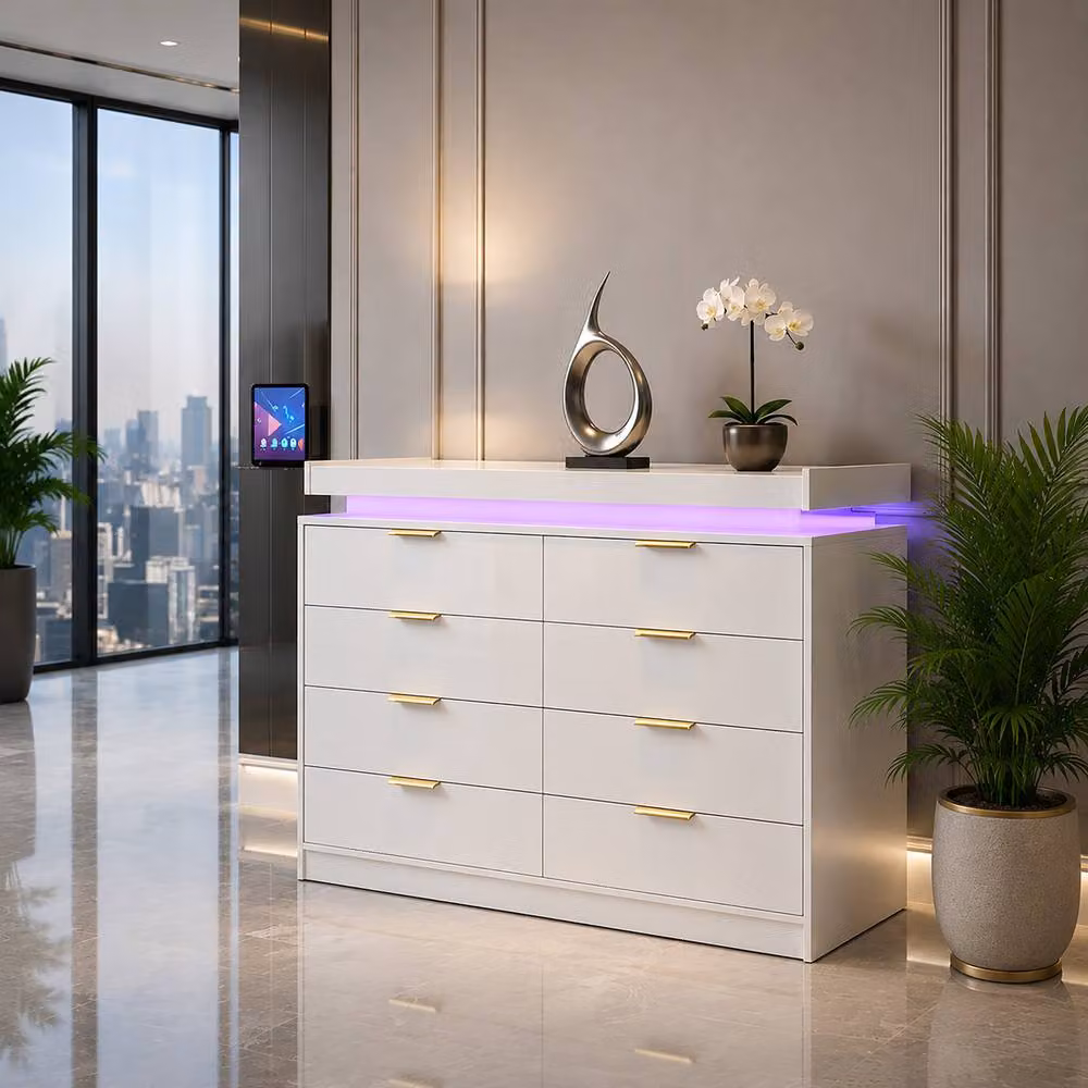 Harmin White Luxury 8-Drawer Chest with Integrated LED Lighting, Width: 116 cm – 2