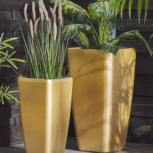 Wyld and Coco Gold Rectangular Stone Planter Tub W: 30 cm, L: 57 cm
