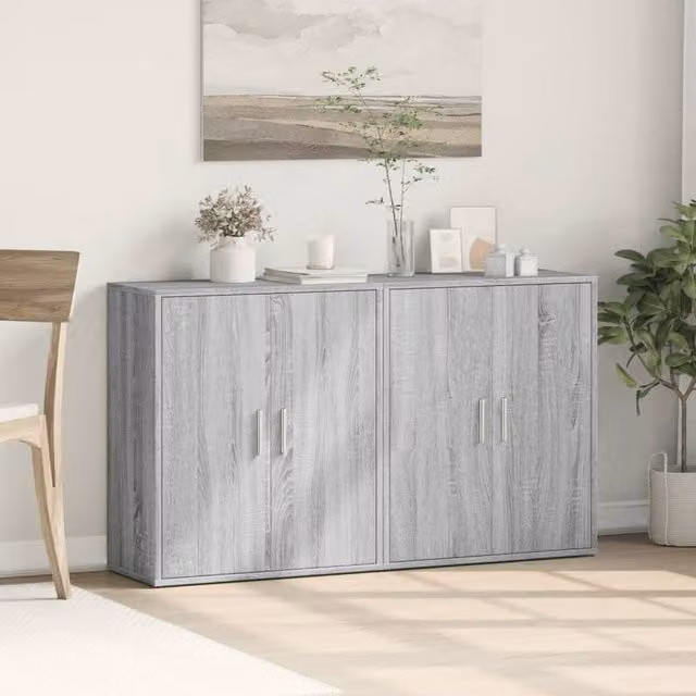 Berkfield Home Set of 2 Grey Sonoma Sideboards in Engineered Wood, W/D/H: 60 x 31 x 70 cm