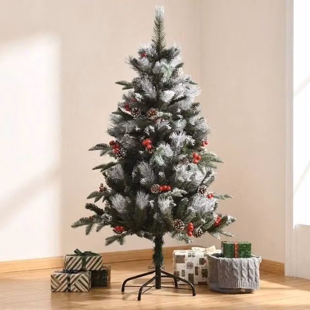 STILVORA Christmas Pencil Tree with Berries and Cones, Green, Red and White, Height: 120 cm