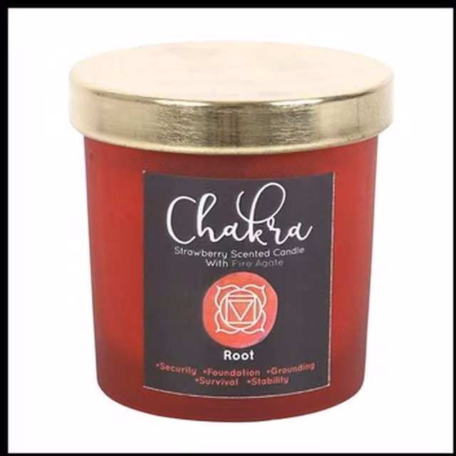 KDMK Root Chakra Strawberry Fragranced Crystal Chip Tabletop Candle, Red