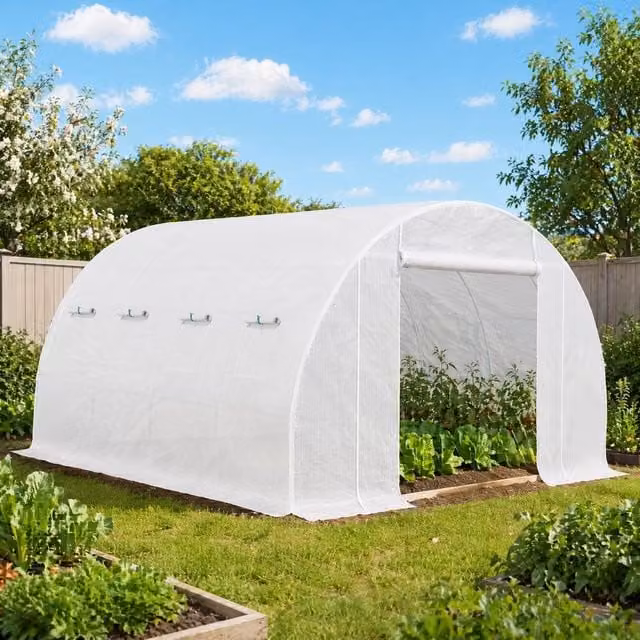 STILVORA White Plastic Greenhouse Replacement Cover with Roll-Up Windows, W 4 m x D 3 m x H 1.65 m