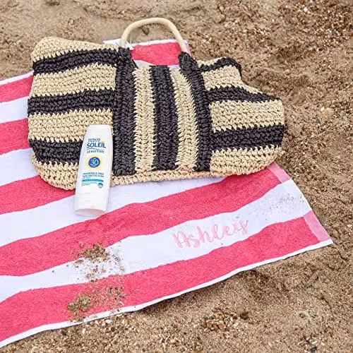 Duncan Stewart Personalised Striped Cotton Terry Pool Towel in Pink, W: 75 cm, L: 140 cm – 3