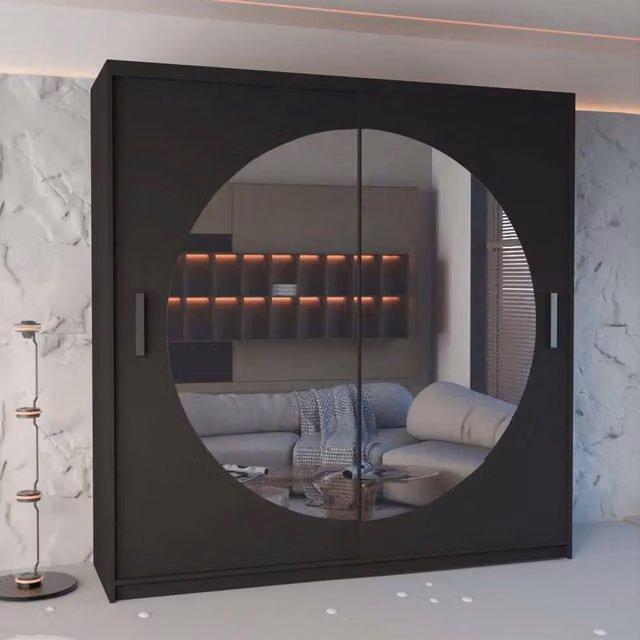 Sliding Wardrobes 4U Modern Double Sliding Wardrobe in Black, W: 203 cm, H: 217 cm, D: 62 cm