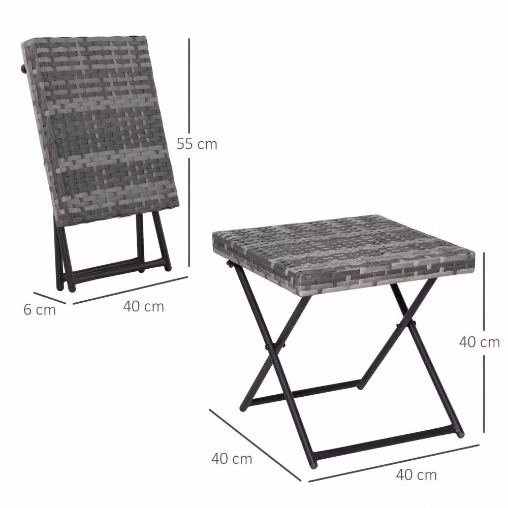 STILVORA Folding Square Table with Grey Rattan Top and Metal Frame, W/D/H: 40 x 40 x 40 cm – 2