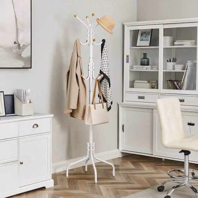 SONGMICS Metal Coat Rack with 12 Hooks in White