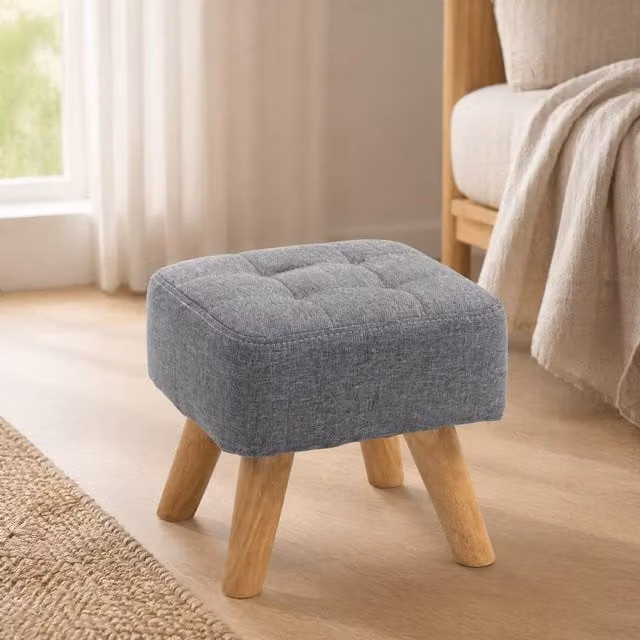 STILVORA Grey Fabric Rectangular Footstool with Wooden Legs