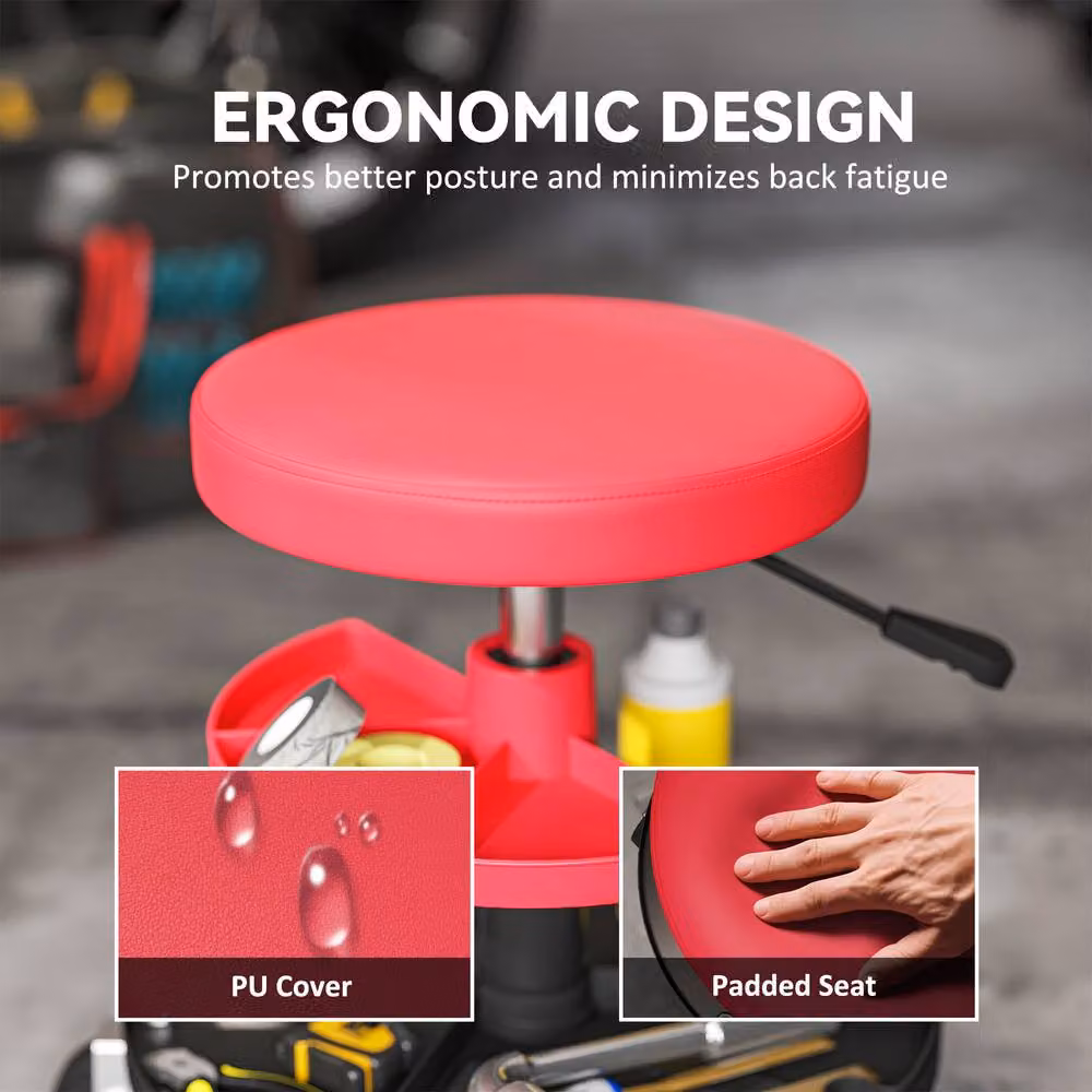 STILVORA Mechanic Stool with Storage Trays and Adjustable Height in Red – 7
