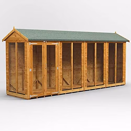 Powersheds Premium Apex Wooden Summer House Shed in Brown with PVC Window Sills and Security Features – 1