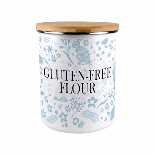 Purely Home Blue Rabbits Enamel Flour Canister with Bamboo Lid, 2.7 l