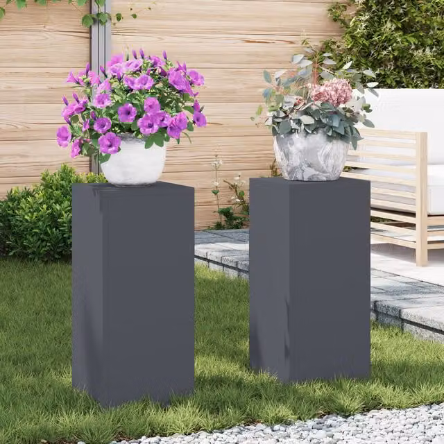 Berkfield Home Pillar Outdoor Plant Stands, 2 Piece Set, Anthracite, W/D/H: 24 x 24 x 55 cm