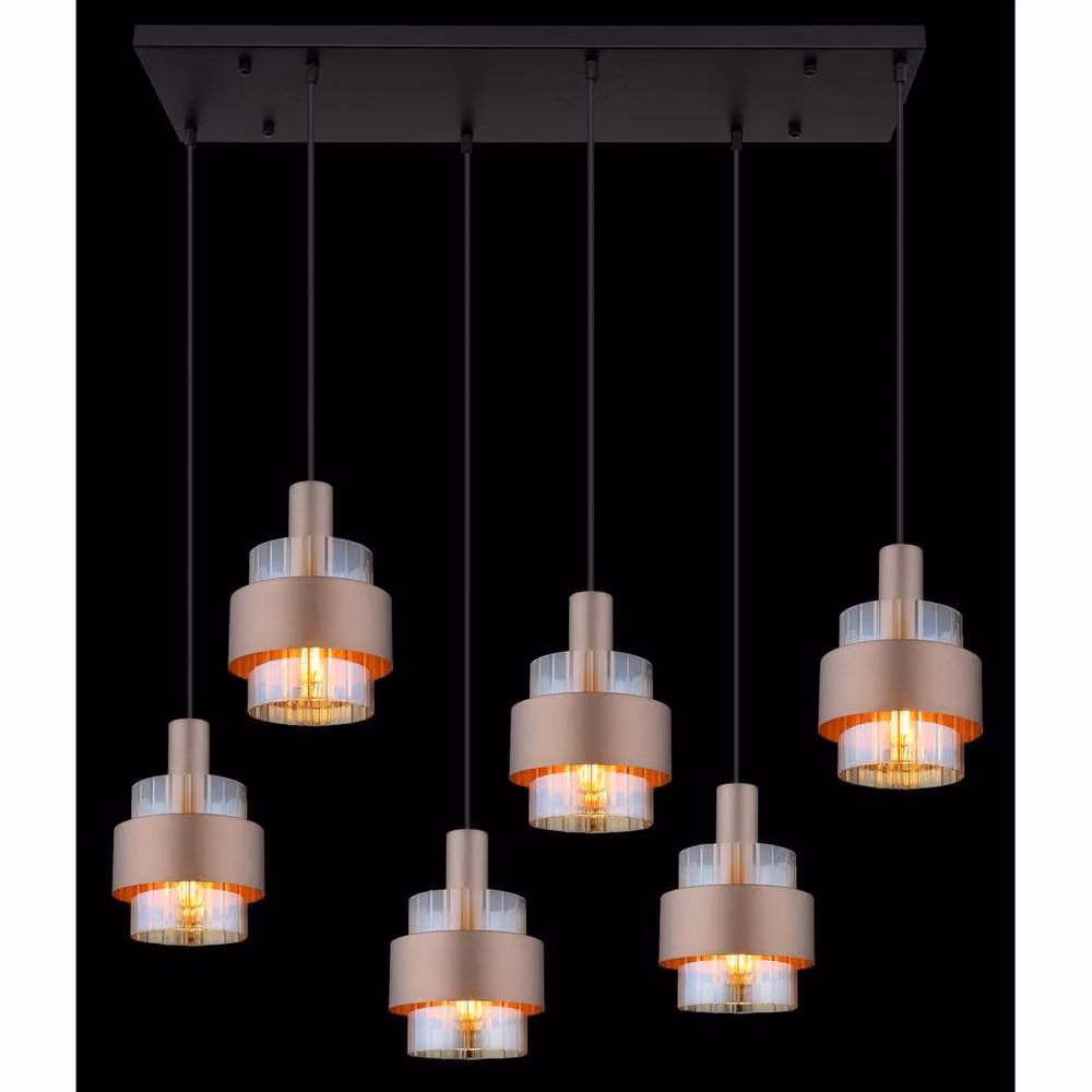 Netlighting Milley Cluster Pendant Light with Matt Black Metal and Amber Glass Shades, 6x E27, Height Adjustable – 3