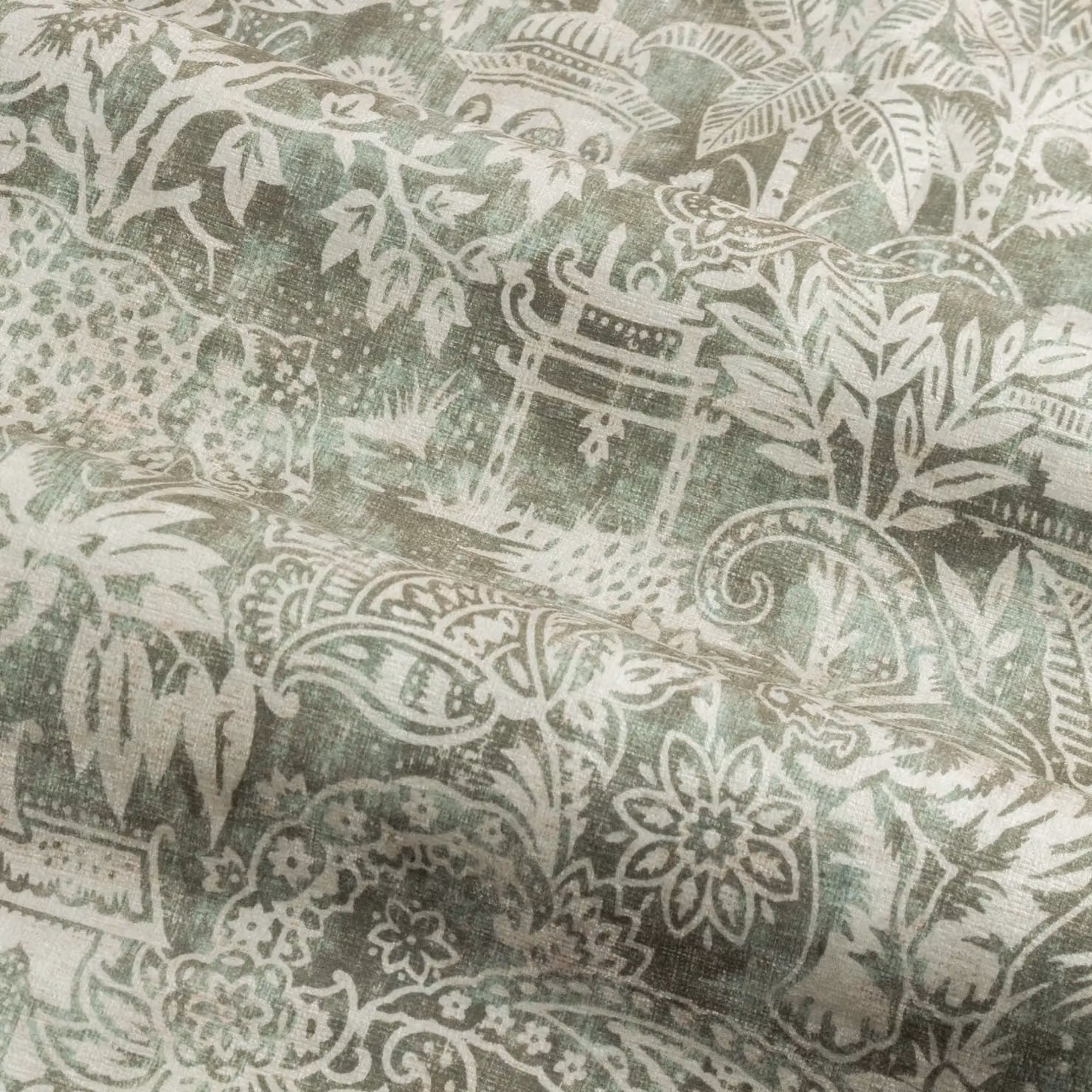 Wylder Tropics Bengal Chenille Eyelet Curtains in Light Green, Width: 117 cm, Drop: 137 cm – 4