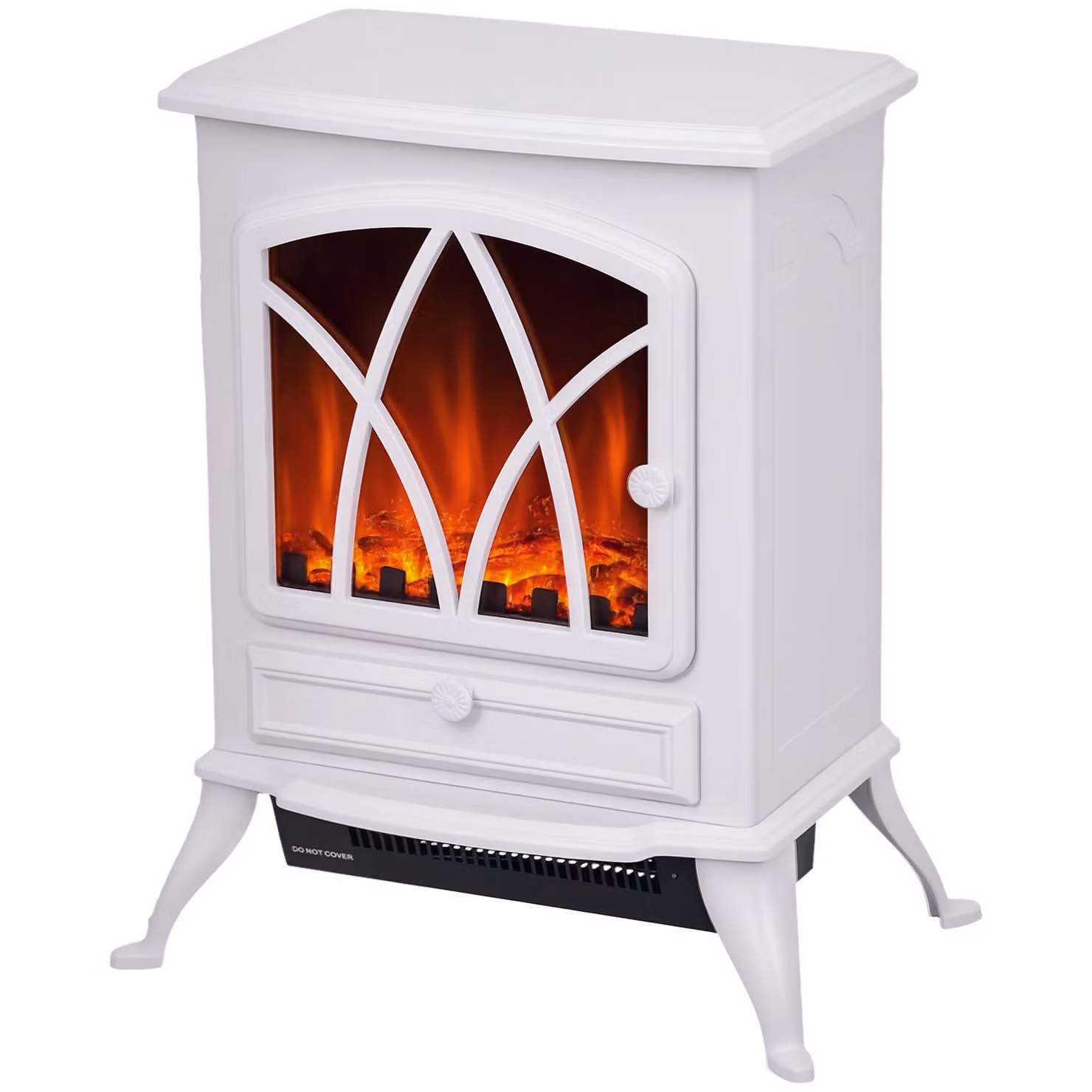 HOMCOM Freestanding Electric Heater with Flame Effect and Log Burning, White – 2