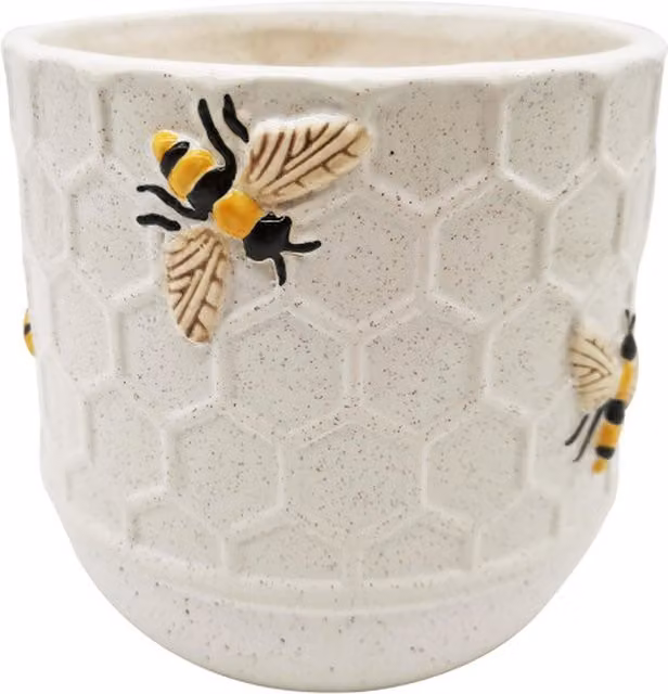 Betley Butterfly Ceramic Honeybee Hanging Planter, Yellow and White, Diameter: 14 cm