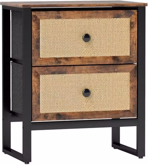 Kelvenix Bedside Table with 2 Rattan Drawers and Steel Legs in Brown – 1