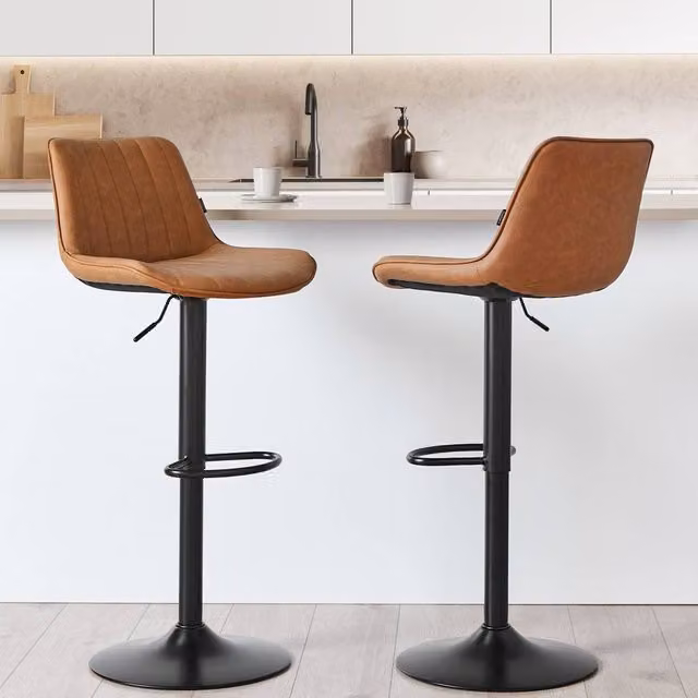 Wyld and Coco Brown Faux Leather Bar Stool Set of 2, Height Adjustable and Swivel
