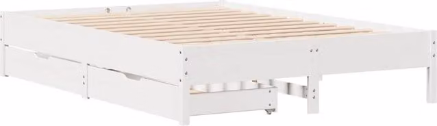 Berkfield Home White Solid Wood Double Bed Frame with Drawers W/D/H: 140.5 x 190 x 36.5 cm