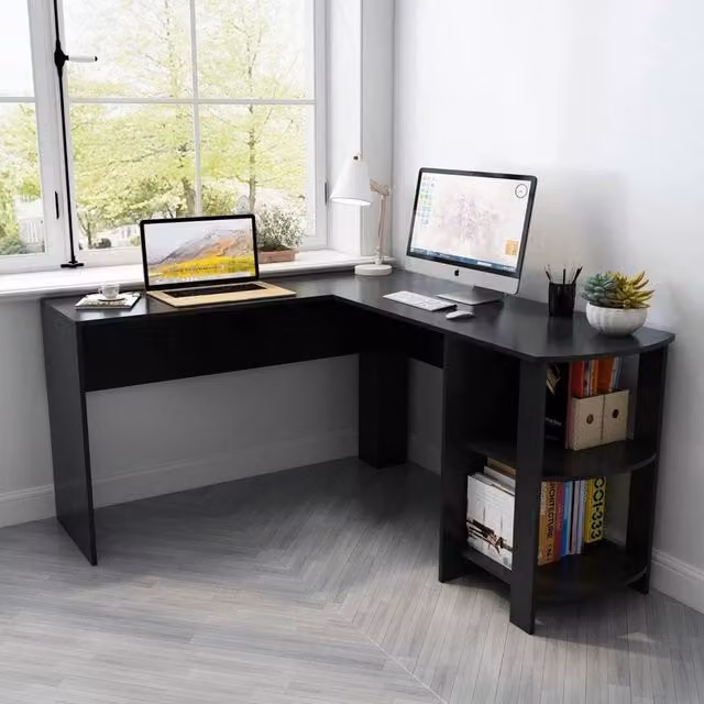 EONLION Black L-Shaped Corner Office Desk with Matt Finish, W/D/H: 100 x 100 x 72 cm – 1