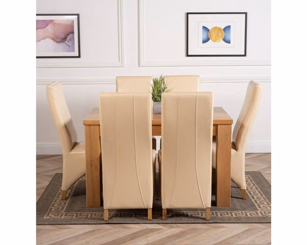 Thats Furniture Dakota Oak Dining Table and 6 Lola Beige Leather Chairs Set, W/D/H: 127 x 82 x 77 cm – 3