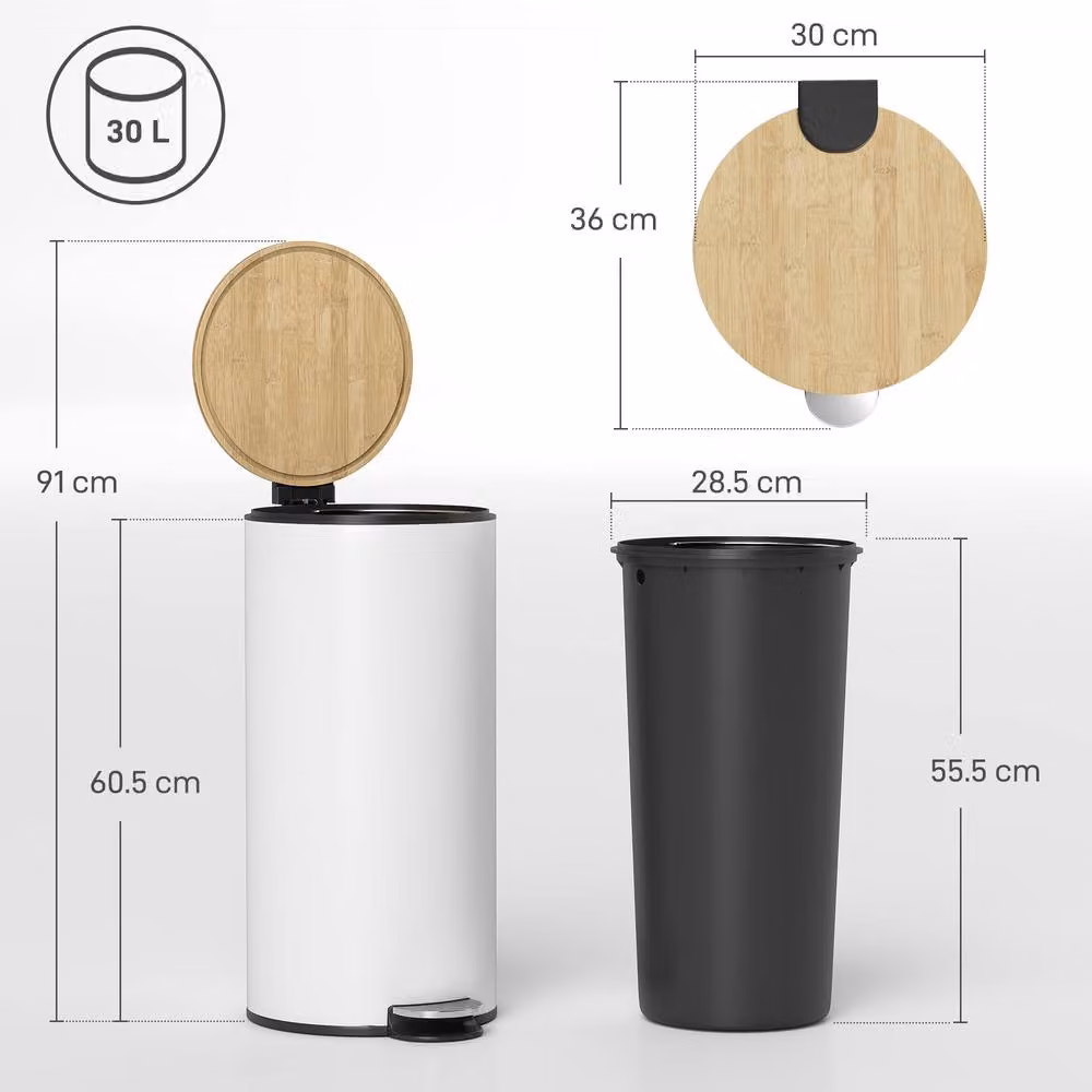 STILVORA 30L Pedal Kitchen Bin with Removable Inner Bucket and Soft Close in White – 3