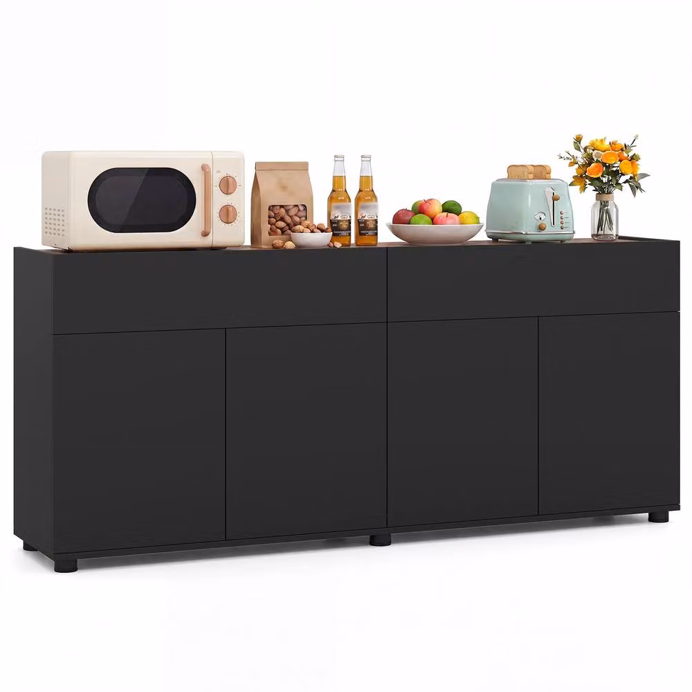 Costway Modern Wooden Sideboard Buffet Cabinet and Coffee Bar in Black – 5